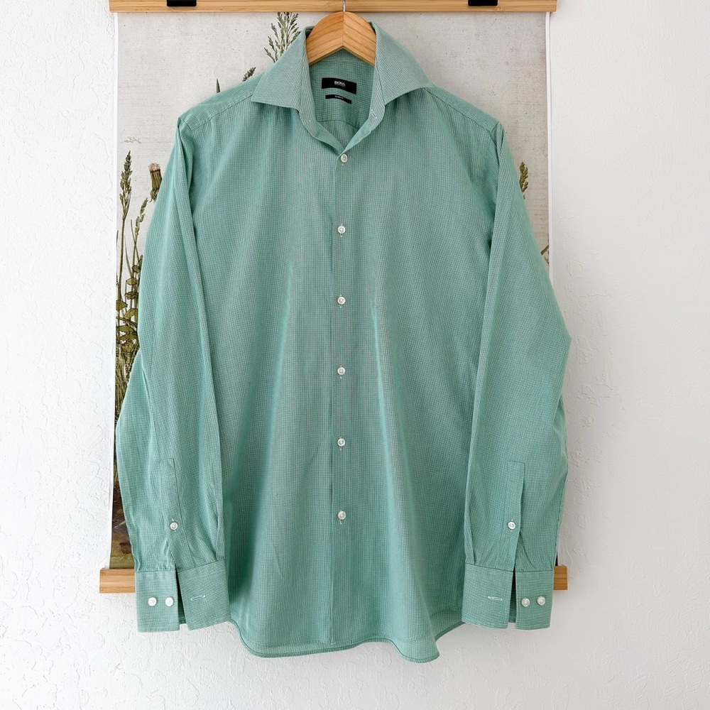 Hugo Boss Green Button-Down Dress Shirt